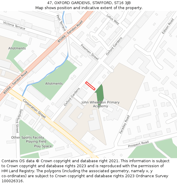 47, OXFORD GARDENS, STAFFORD, ST16 3JB: Location map and indicative extent of plot