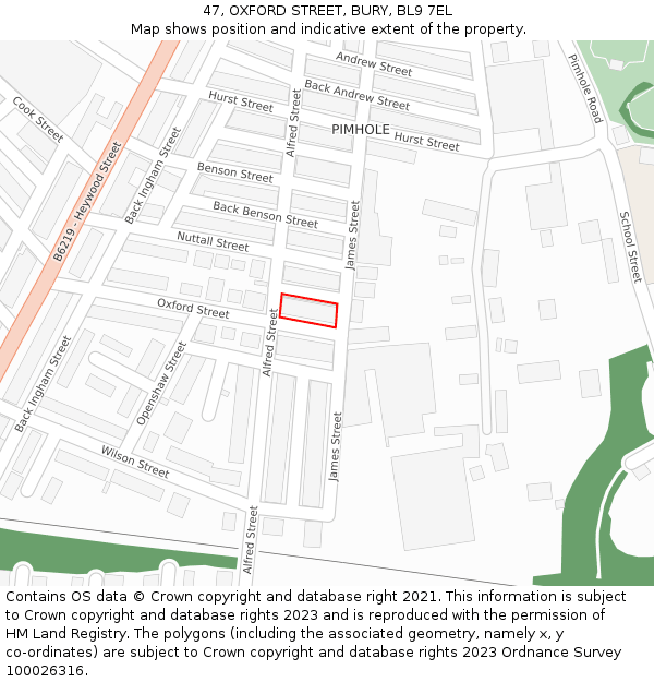 47, OXFORD STREET, BURY, BL9 7EL: Location map and indicative extent of plot