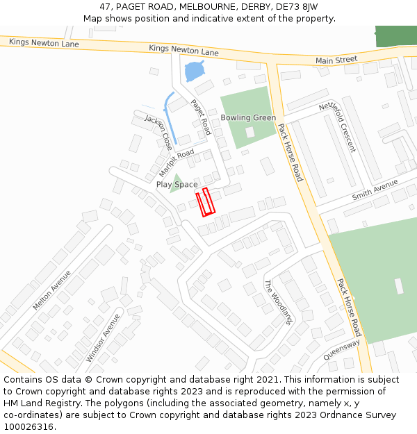 47, PAGET ROAD, MELBOURNE, DERBY, DE73 8JW: Location map and indicative extent of plot