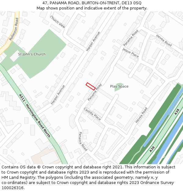47, PANAMA ROAD, BURTON-ON-TRENT, DE13 0SQ: Location map and indicative extent of plot