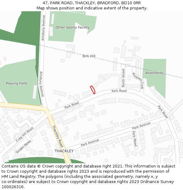 47, PARK ROAD, THACKLEY, BRADFORD, BD10 0RR: Location map and indicative extent of plot
