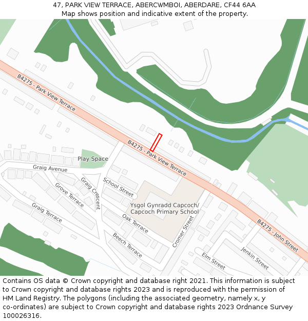 47, PARK VIEW TERRACE, ABERCWMBOI, ABERDARE, CF44 6AA: Location map and indicative extent of plot