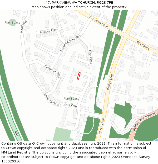 47, PARK VIEW, WHITCHURCH, RG28 7FE: Location map and indicative extent of plot