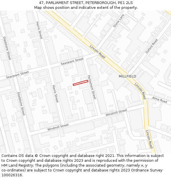 47, PARLIAMENT STREET, PETERBOROUGH, PE1 2LS: Location map and indicative extent of plot