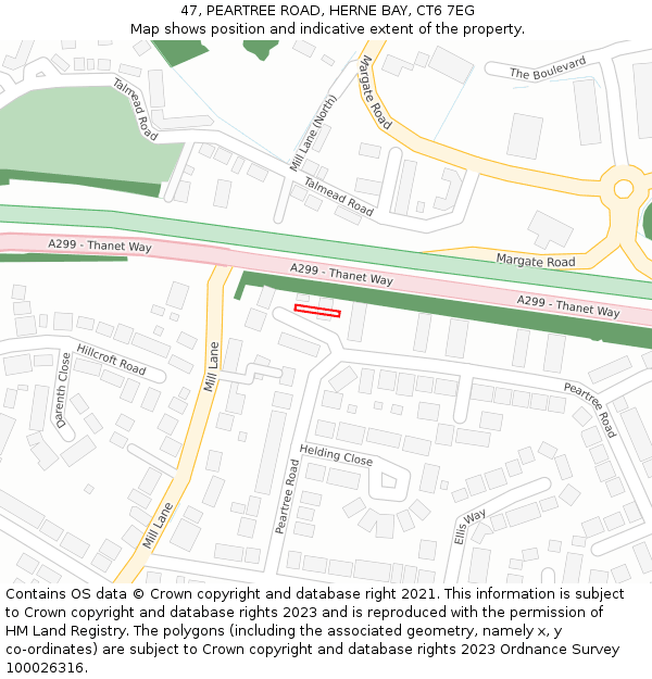 47, PEARTREE ROAD, HERNE BAY, CT6 7EG: Location map and indicative extent of plot