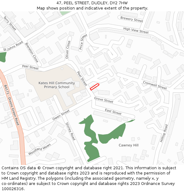 47, PEEL STREET, DUDLEY, DY2 7HW: Location map and indicative extent of plot