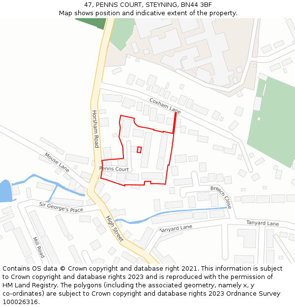 47, PENNS COURT, STEYNING, BN44 3BF: Location map and indicative extent of plot