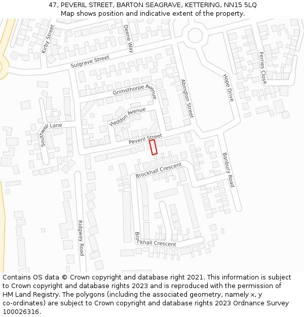 47, PEVERIL STREET, BARTON SEAGRAVE, KETTERING, NN15 5LQ: Location map and indicative extent of plot