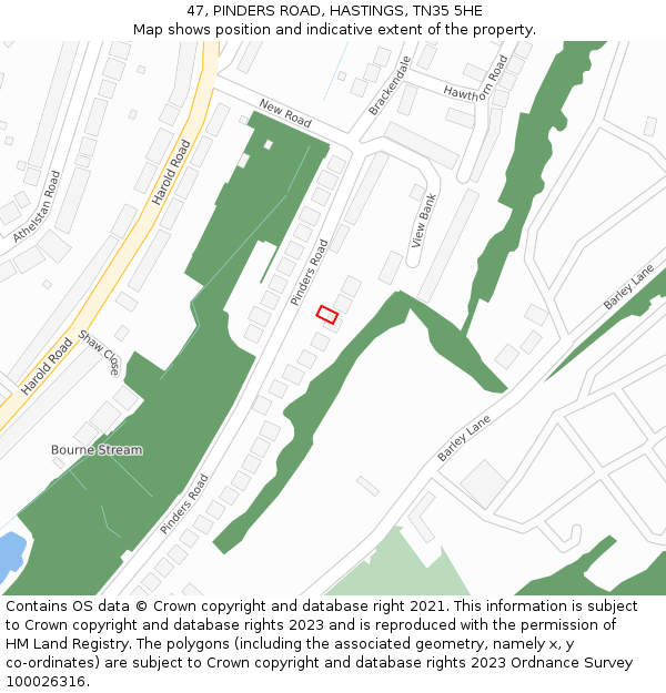 47, PINDERS ROAD, HASTINGS, TN35 5HE: Location map and indicative extent of plot