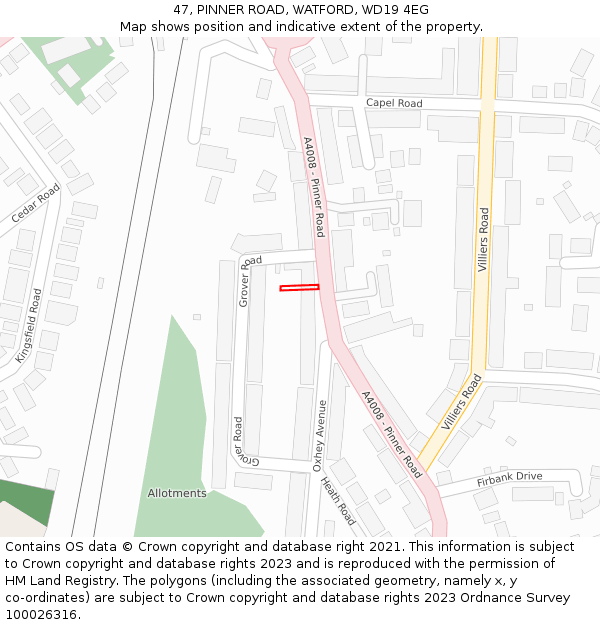 47, PINNER ROAD, WATFORD, WD19 4EG: Location map and indicative extent of plot