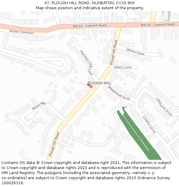 47, PLOUGH HILL ROAD, NUNEATON, CV10 9NY: Location map and indicative extent of plot