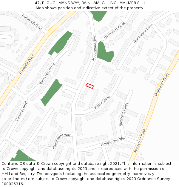 47, PLOUGHMANS WAY, RAINHAM, GILLINGHAM, ME8 8LH: Location map and indicative extent of plot