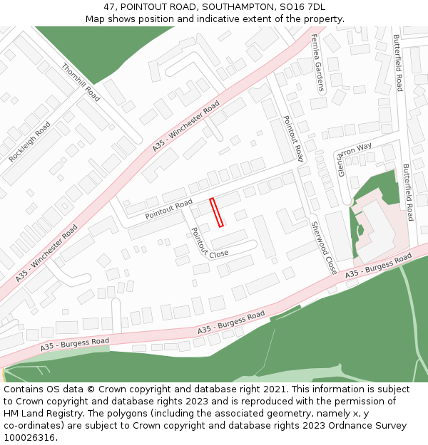 47, POINTOUT ROAD, SOUTHAMPTON, SO16 7DL: Location map and indicative extent of plot