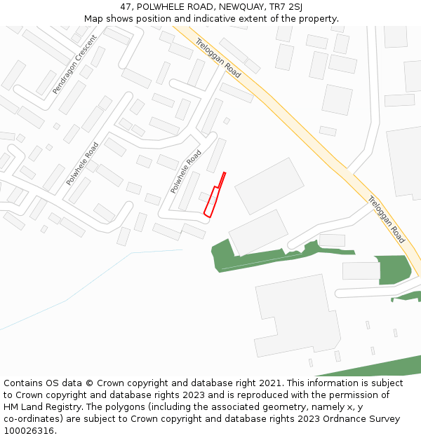 47, POLWHELE ROAD, NEWQUAY, TR7 2SJ: Location map and indicative extent of plot