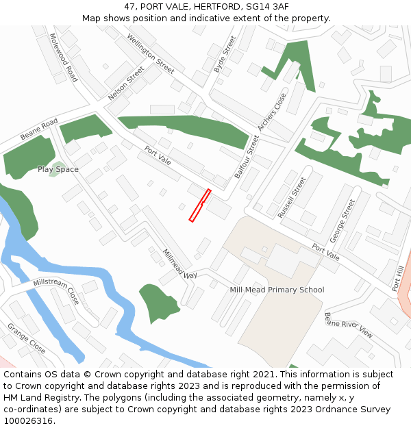 47, PORT VALE, HERTFORD, SG14 3AF: Location map and indicative extent of plot