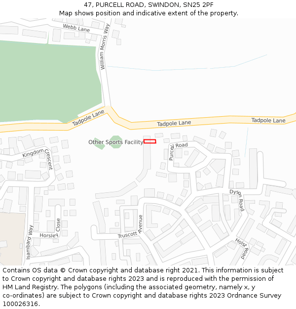 47, PURCELL ROAD, SWINDON, SN25 2PF: Location map and indicative extent of plot