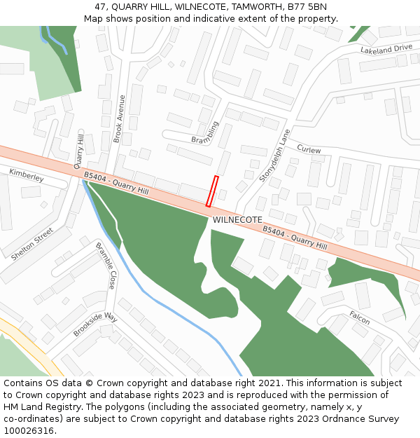 47, QUARRY HILL, WILNECOTE, TAMWORTH, B77 5BN: Location map and indicative extent of plot