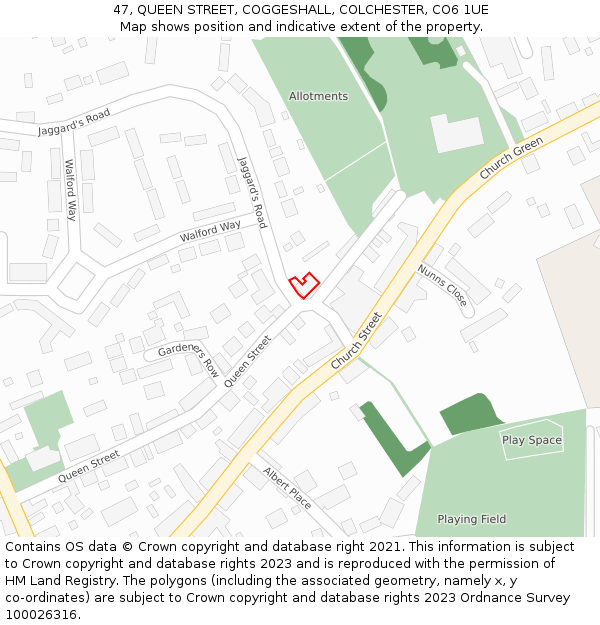 47, QUEEN STREET, COGGESHALL, COLCHESTER, CO6 1UE: Location map and indicative extent of plot