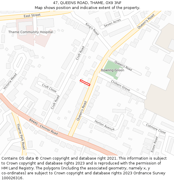 47, QUEENS ROAD, THAME, OX9 3NF: Location map and indicative extent of plot