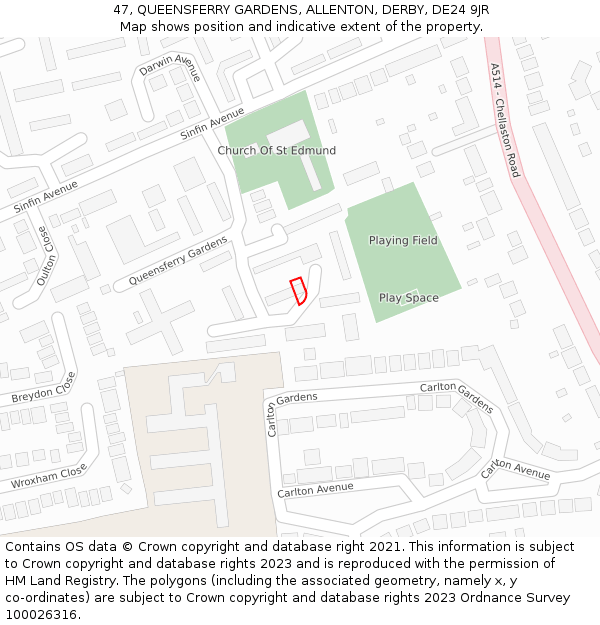 47, QUEENSFERRY GARDENS, ALLENTON, DERBY, DE24 9JR: Location map and indicative extent of plot