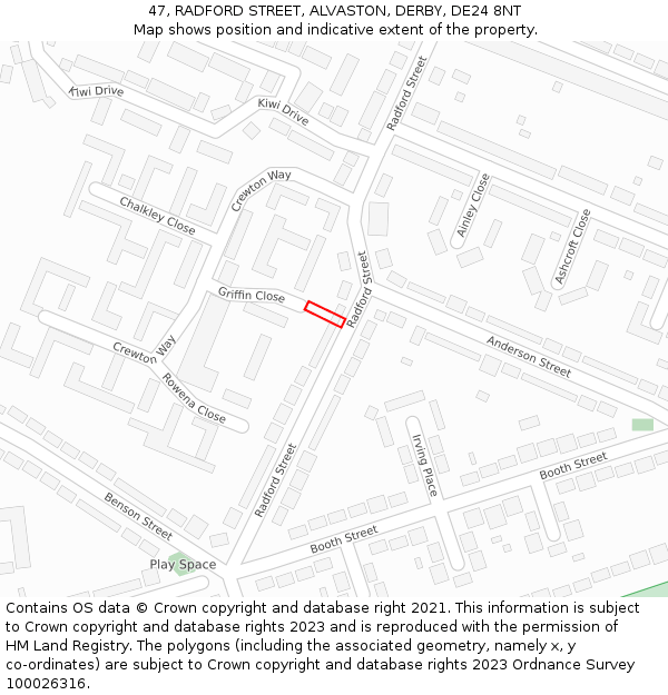 47, RADFORD STREET, ALVASTON, DERBY, DE24 8NT: Location map and indicative extent of plot