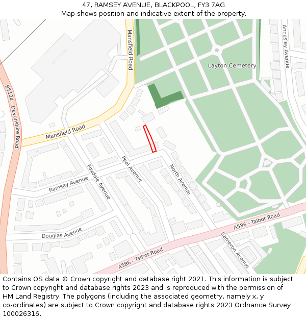 47, RAMSEY AVENUE, BLACKPOOL, FY3 7AG: Location map and indicative extent of plot
