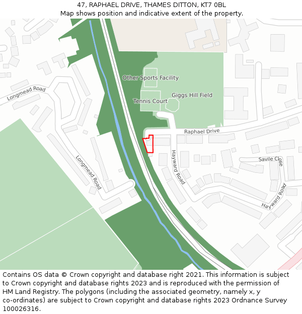 47, RAPHAEL DRIVE, THAMES DITTON, KT7 0BL: Location map and indicative extent of plot