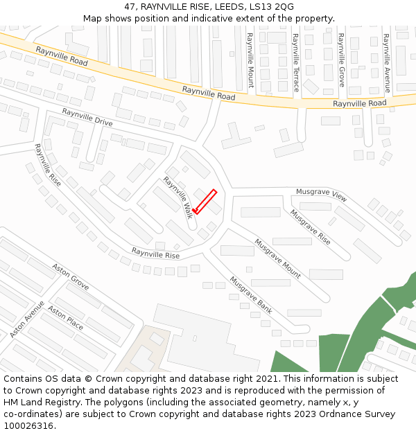 47, RAYNVILLE RISE, LEEDS, LS13 2QG: Location map and indicative extent of plot