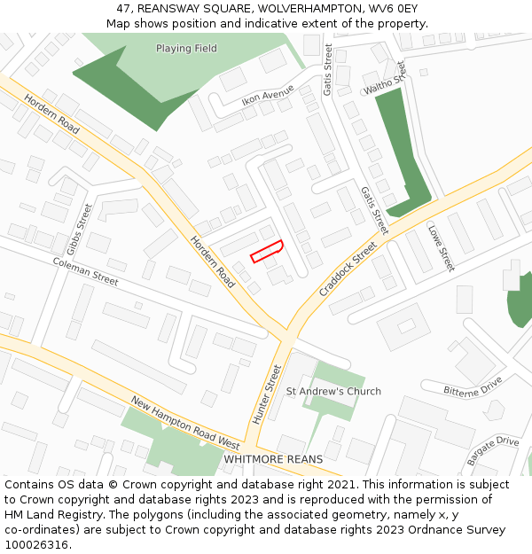 47, REANSWAY SQUARE, WOLVERHAMPTON, WV6 0EY: Location map and indicative extent of plot