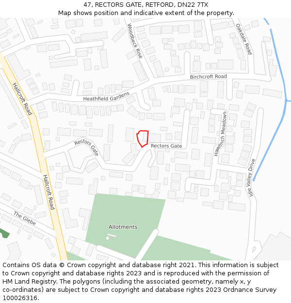 47, RECTORS GATE, RETFORD, DN22 7TX: Location map and indicative extent of plot