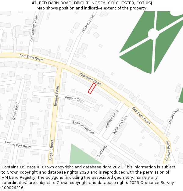 47, RED BARN ROAD, BRIGHTLINGSEA, COLCHESTER, CO7 0SJ: Location map and indicative extent of plot