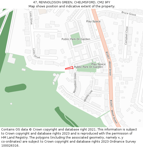 47, RENNOLDSON GREEN, CHELMSFORD, CM2 9FY: Location map and indicative extent of plot