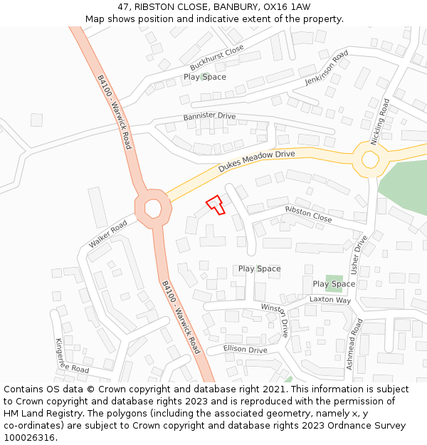 47, RIBSTON CLOSE, BANBURY, OX16 1AW: Location map and indicative extent of plot