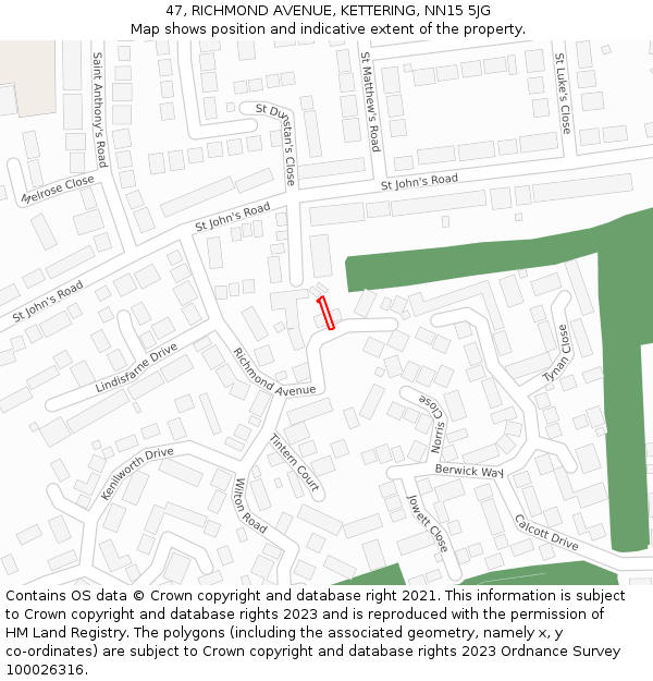 47, RICHMOND AVENUE, KETTERING, NN15 5JG: Location map and indicative extent of plot