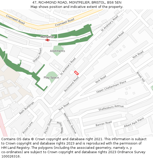 47, RICHMOND ROAD, MONTPELIER, BRISTOL, BS6 5EN: Location map and indicative extent of plot