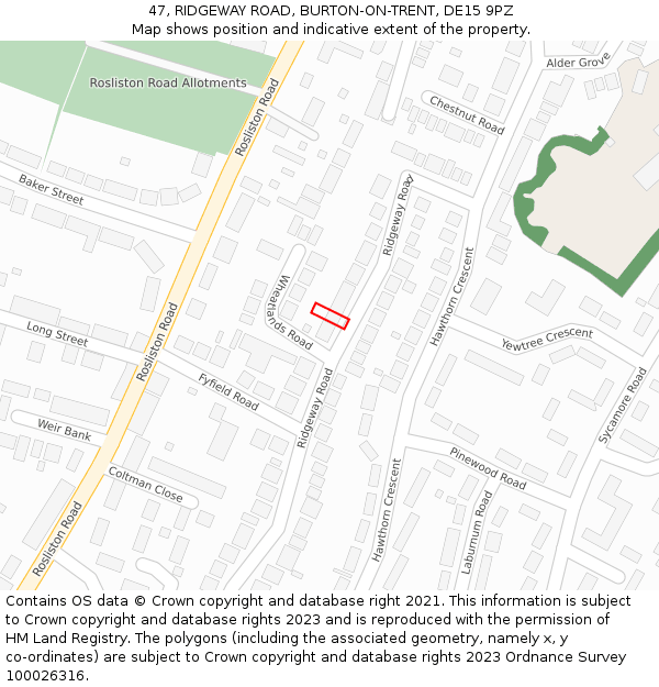 47, RIDGEWAY ROAD, BURTON-ON-TRENT, DE15 9PZ: Location map and indicative extent of plot