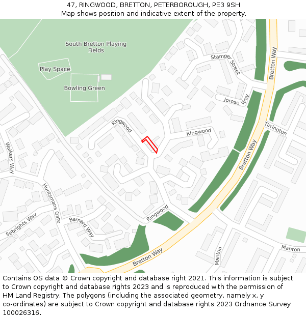 47, RINGWOOD, BRETTON, PETERBOROUGH, PE3 9SH: Location map and indicative extent of plot