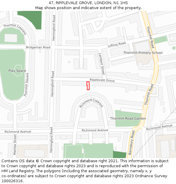 47, RIPPLEVALE GROVE, LONDON, N1 1HS: Location map and indicative extent of plot