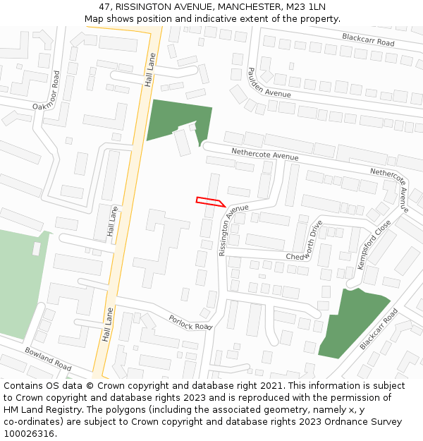 47, RISSINGTON AVENUE, MANCHESTER, M23 1LN: Location map and indicative extent of plot