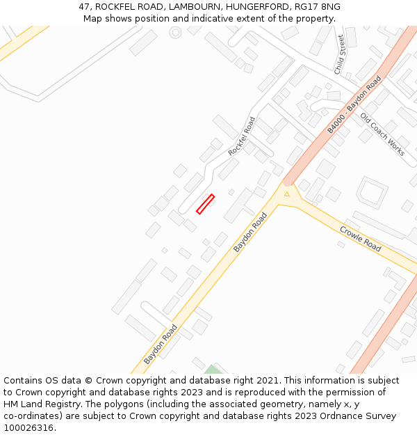 47, ROCKFEL ROAD, LAMBOURN, HUNGERFORD, RG17 8NG: Location map and indicative extent of plot