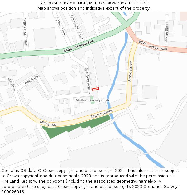 47, ROSEBERY AVENUE, MELTON MOWBRAY, LE13 1BL: Location map and indicative extent of plot