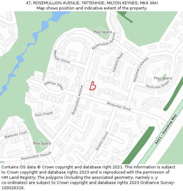 47, ROSEMULLION AVENUE, TATTENHOE, MILTON KEYNES, MK4 3AH: Location map and indicative extent of plot