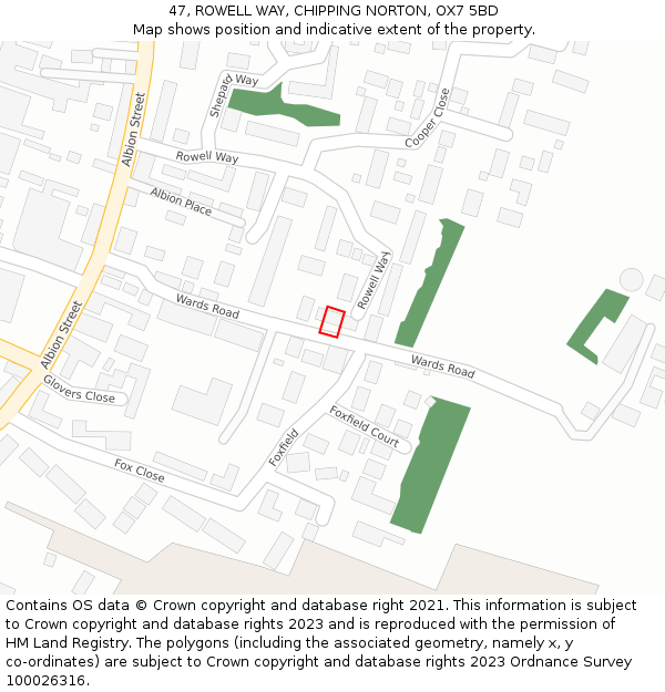 47, ROWELL WAY, CHIPPING NORTON, OX7 5BD: Location map and indicative extent of plot