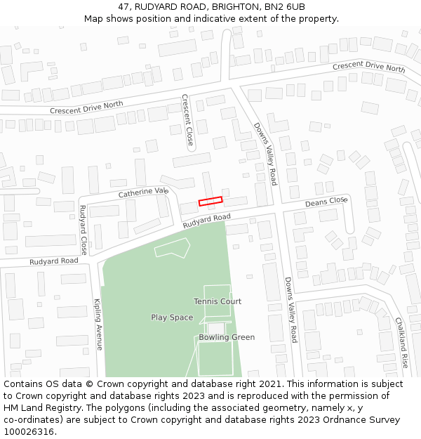 47, RUDYARD ROAD, BRIGHTON, BN2 6UB: Location map and indicative extent of plot