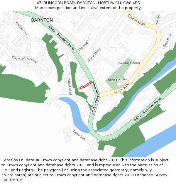 47, RUNCORN ROAD, BARNTON, NORTHWICH, CW8 4ES: Location map and indicative extent of plot