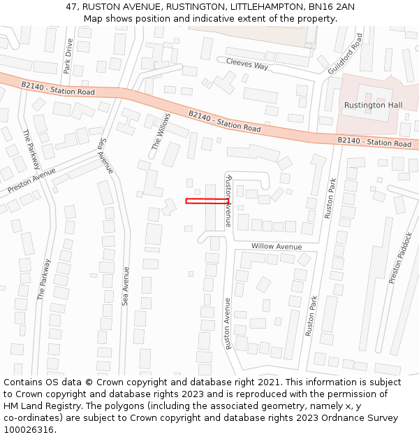47, RUSTON AVENUE, RUSTINGTON, LITTLEHAMPTON, BN16 2AN: Location map and indicative extent of plot