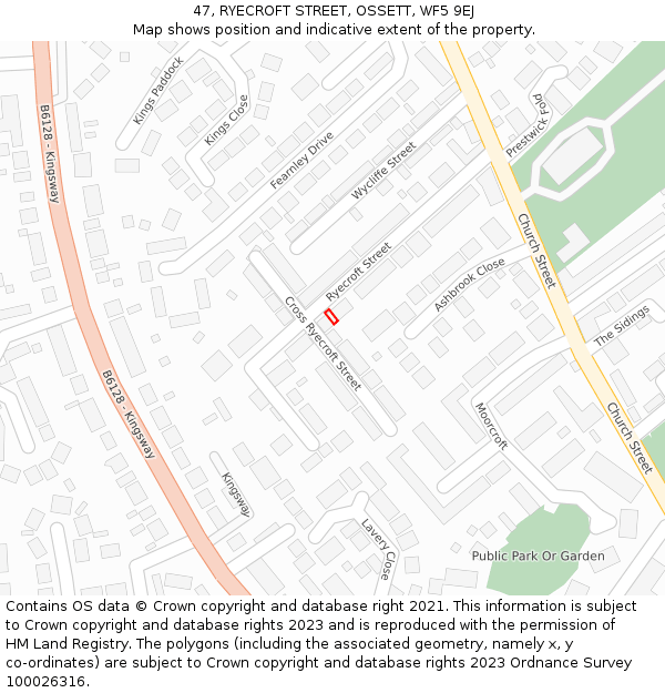 47, RYECROFT STREET, OSSETT, WF5 9EJ: Location map and indicative extent of plot