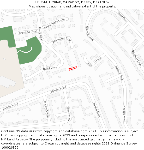 47, RYMILL DRIVE, OAKWOOD, DERBY, DE21 2UW: Location map and indicative extent of plot