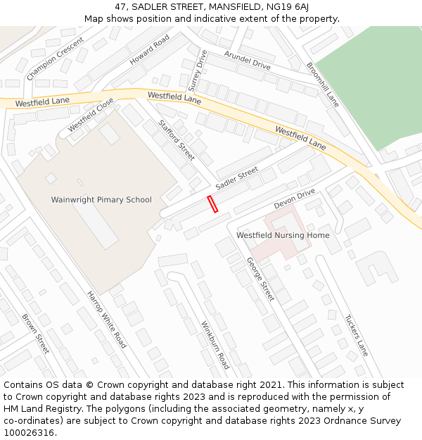 47, SADLER STREET, MANSFIELD, NG19 6AJ: Location map and indicative extent of plot