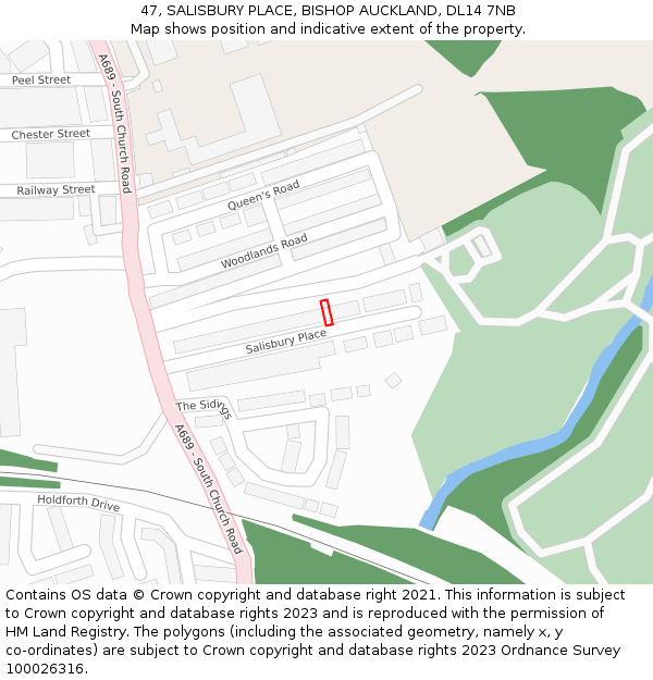 47, SALISBURY PLACE, BISHOP AUCKLAND, DL14 7NB: Location map and indicative extent of plot